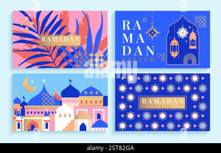 Legen Sie Ramadan kareem-Karten und Flyer für den Urlaub fest. Stock Vektor