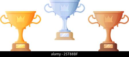 Gold-, Silber- und Bronzetrophäen für Meisterschaftspreise Stock Vektor