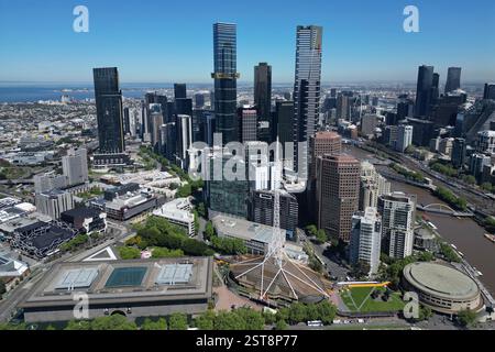 Aus der Vogelperspektive auf Melbourne CBD, Melbourne Central Business District, City Skyline, Victoria, Australien Stockfoto