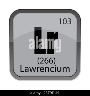 Etikett Element 103. Lr 266 Lawrencium. Graues periodisches Quadrat. Symbol für Vektorchemie. Stock Vektor