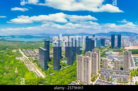 Stadtlandschaft des Geschäftsviertels Lihu, Wuxi City, Provinz Jiangsu, China Stockfoto