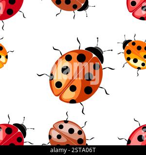 Bunte Illustration mit nahtlosem Marienkäfer-Muster mit verschiedenen Farben und Flecken auf weißem Hintergrund Stock Vektor