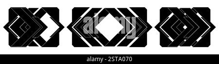 Elementsatz für abstrakte Pfeile der digitalen Technologie. Schwarze isolierte futuristische Sci-fi-Formen auf weißem Hintergrund. Vektorabbildung Stock Vektor