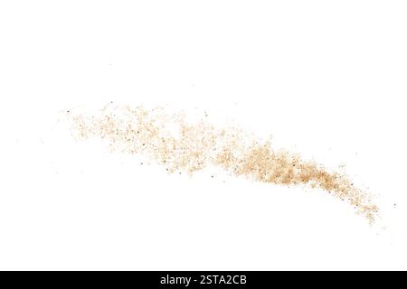 Wirbel von Strandsand auf weißem Hintergrund. Draufsicht Stockfoto