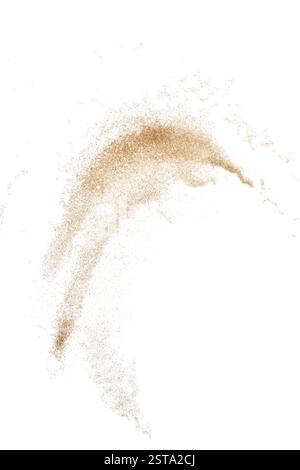 Wirbel von Strandsand auf weißem Hintergrund. Draufsicht Stockfoto