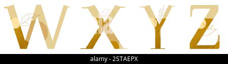 Goldene Buchstaben mit Buchstaben B X Y Z und kunstvoller Blumendekoration. Stockfoto