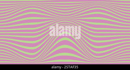Psychedelischer Hintergrund mit gekrümmten Linien in Neonrosa und Grün Stock Vektor