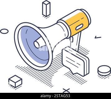 Megaphon symbolisiert Online-Marketing. Umgebende geometrische Formen verbessern den Infografik-Stil und eignen sich ideal für Marketing- und Designprojekte. Modern i Stock Vektor