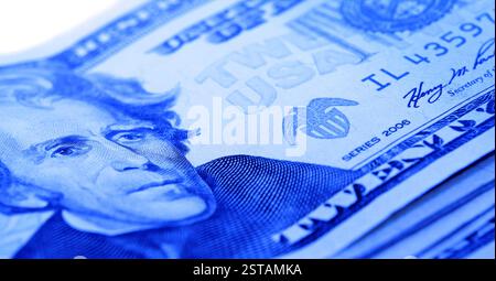 Set mit gut getönten blauen Dollarscheine Stockfoto