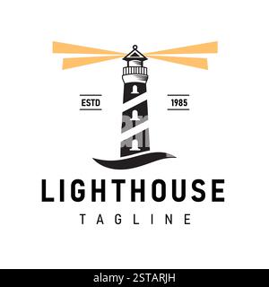 Leuchtturm-Logo-Illustration mit einfachem und minimalistischem Vektordesign, geeignet für die Branding von maritimen Unternehmen, Reedereien, Marinetourismus oder en Stock Vektor