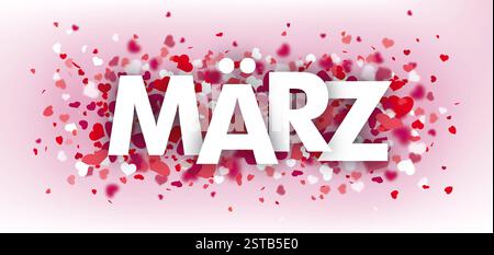 Hearts Pink Header Maerz Deutscher Text Maerz übersetzen März. Stockfoto