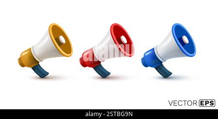 Megaphone-Farbsätze, 3D-Medien. Vektor Stock Vektor