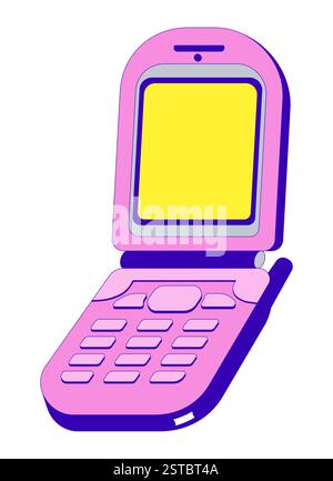Vintage-Klapptelefon mit leerem Bildschirm 2D-Comic-Objekt Stock Vektor