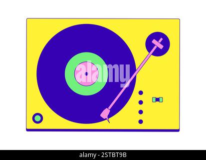 Retro-Plattenspieler mit 2D-Zeichentrickobjekt aus Vinyl-Aufnahme Stock Vektor