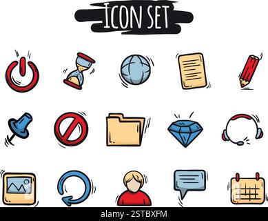 Heller Vektor handgezeichnete soziale Symbole Set. Bearbeitbare Zeichen und Symbole für Website-Design, soziale Netzwerke, Anwendungen Stock Vektor