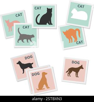 Verschiedene Bilder von Katzen und Hunden, die als Datensätze für Deep Learning und KI-Training verwendet werden Stock Vektor