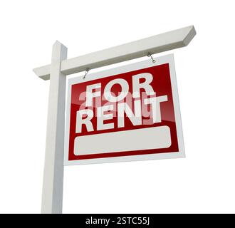 Nach rechts gerichtet für das Schild „Rent Real Estate“ auf weiß Stockfoto