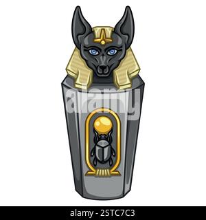Canopic Jar of the God of Death Anubis, Canopic Jar mit ägyptischen Hieroglyphen, Keramikbehälter für ägyptische Mumien Stock Vektor