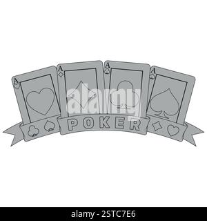 Pokerkarten, umgeben von einem Band, Pokersymbole von Herz, Diamant, Verein und Ass Stock Vektor