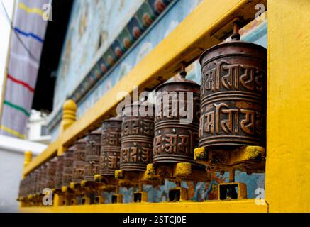 Gebetsmühle in Bodhnath Stupa in Kathmandu Stockfoto