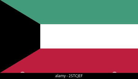 Flagge von Kuwait, Nationalflagge mit grünen, weißen, roten Streifen und schwarzem Trapez Stock Vektor