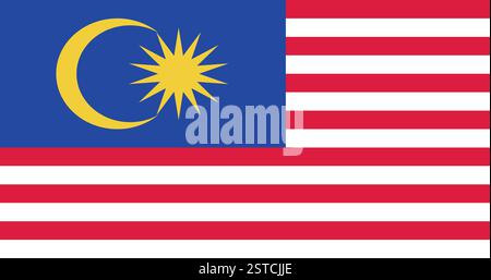 Flagge von Malaysia, Nationalflagge mit roten und weißen Streifen, blauem Kanton, Halbmond und Stern Stock Vektor