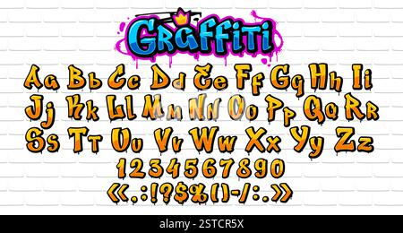 Graffiti-Schriftart, Street Art Grunge-Schriftart oder Hip-Hop-englisches Alphabet, Vektortyp. Städtische Graffiti-Schriftart von Farbspraybuchstaben für Old School-Schriftarten Stock Vektor