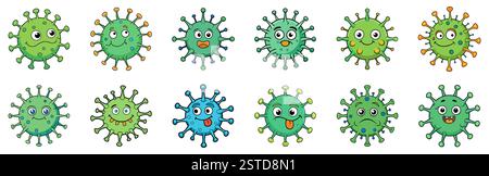 Satz von Virussymbolen mit verschiedenen Gesichtsausdrücken. Vektorabbildung Stock Vektor
