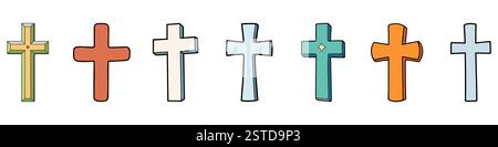Christliches Kreuz. Sammlung verschiedener christlicher Kreuze isoliert. Kirchensymbol. Stock Vektor