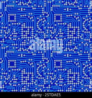 Blaue elektronische Leiterplatte mit nahtlosem Muster aus grauem Lötmaterial Stockfoto
