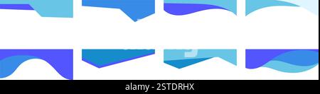 Eine Kollektion abstrakter Kopfzeilen mit blauen Verlaufsformen und welligen Mustern mit geometrischen Schnitten für moderne und minimalistische Elemente Stock Vektor