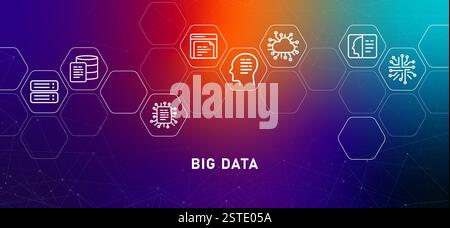 Big Data Gradient Header Moderne Technologie System Datenbank Server Entwicklung Speicherverwaltung Programmierung Analyse Verbindungssymbol Design Stock Vektor