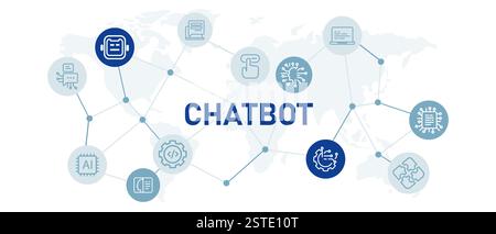 Chatbot-Symbolsatz mit Illustration Deep Learning intelligentes Programmiersystem für maschinelle Kommunikation digitale Daten Roboter Interaktion moderne Technologie KI Stock Vektor