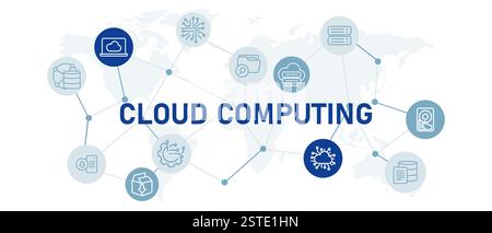 Cloud-Computing-Symbolsatz mit Illustration Datenspeicherverwaltung Synchronisierung Dokumentzugriff Upload Download Connection Computing System Design Stock Vektor