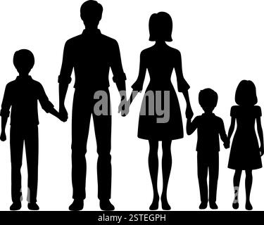 Silhouette einer großen Familie, die Hände zusammen hält Vektorillustration Stock Vektor
