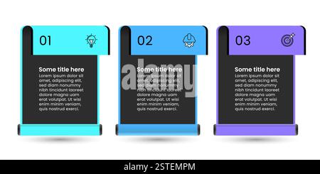 Infografik-Vorlage mit Symbolen und 3 Optionen oder Schritten. Kann für Workflow-Layout, Diagramm, Banner, webdesign verwendet werden. Vektorgrafik Stock Vektor