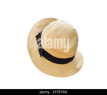 Gelbe Strohsonne mit schwarzem Band, isolierter Ausschnitt auf weiß Stockfoto