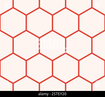 Sechseckiger Hintergrund. Feuerwehrauto rote Farbe auf passendem Hintergrund. Einfaches Sechseckmuster mit fetten Zellen. Große Sechsecke. Nahtloses Muster. Stock Vektor
