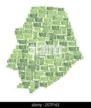 Wortwolke der Region Niue. Ländliches Design. Farbige Abbildung Niue. Bereichsnamen Collage Cloud. Vektorabbildung. Stock Vektor