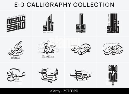 Eid MUBARAK - Eid Saeid 2025 ( Happy Eid ) Moderne arabische Kalligraphie - Vektor, Islamische Kalligraphie, Eid Mubarak in arabischer Kalligraphie Stock Vektor