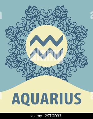 Handgezeichnetes Sternzeichen Aquarius mit ethnisch-floralem Mandala-geometrischem Doodle-Muster. Westliches Horoskop-Symbol. Vektorabbildung Stockfoto