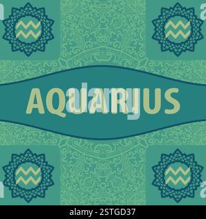 Handgezeichnetes Sternzeichen Aquarius mit ethnischem, geometrischem Doodle-Muster im orientalischen Stil. Westliches Horoskop-Symbol. Vektorillustra Stockfoto