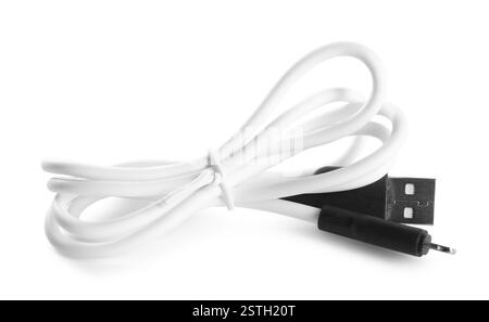 Ein USB-Ladekabel isoliert auf weiß Stockfoto