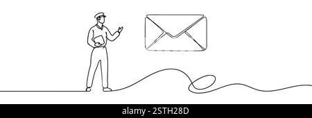 Einzeilige Zeichnung des Hüllkurvensymbols auf weißem Hintergrund. Stock Vektor