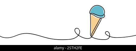 Eine durchgehende Linie Eis in einer Schüssel. Eiscreme Freihand gezeichnete Silhouette Illustration. Vektorlinien isoliert auf weißem Hintergrund. Stock Vektor