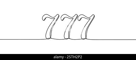 Glückliche drei Sieben. Casino-Design. Durchgehende einzeilige Zeichnung. Stock Vektor