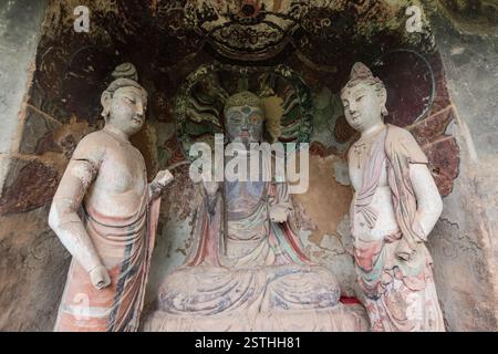 Statue in den Maijishan Grotten, Tianshui, Provinz Gansu, China Stockfoto