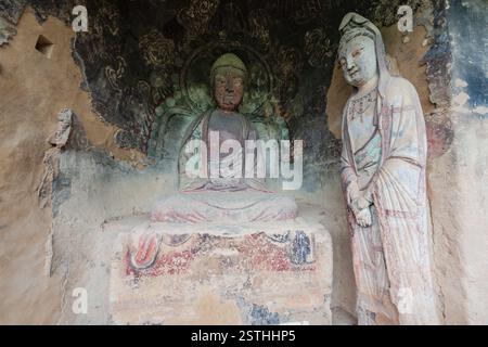 Statue in den Maijishan Grotten, Tianshui, Provinz Gansu, China Stockfoto