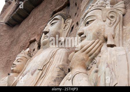 Statue in den Maijishan Grotten, Tianshui, Provinz Gansu, China Stockfoto