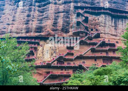 Statue in den Maijishan Grotten, Tianshui, Provinz Gansu, China Stockfoto